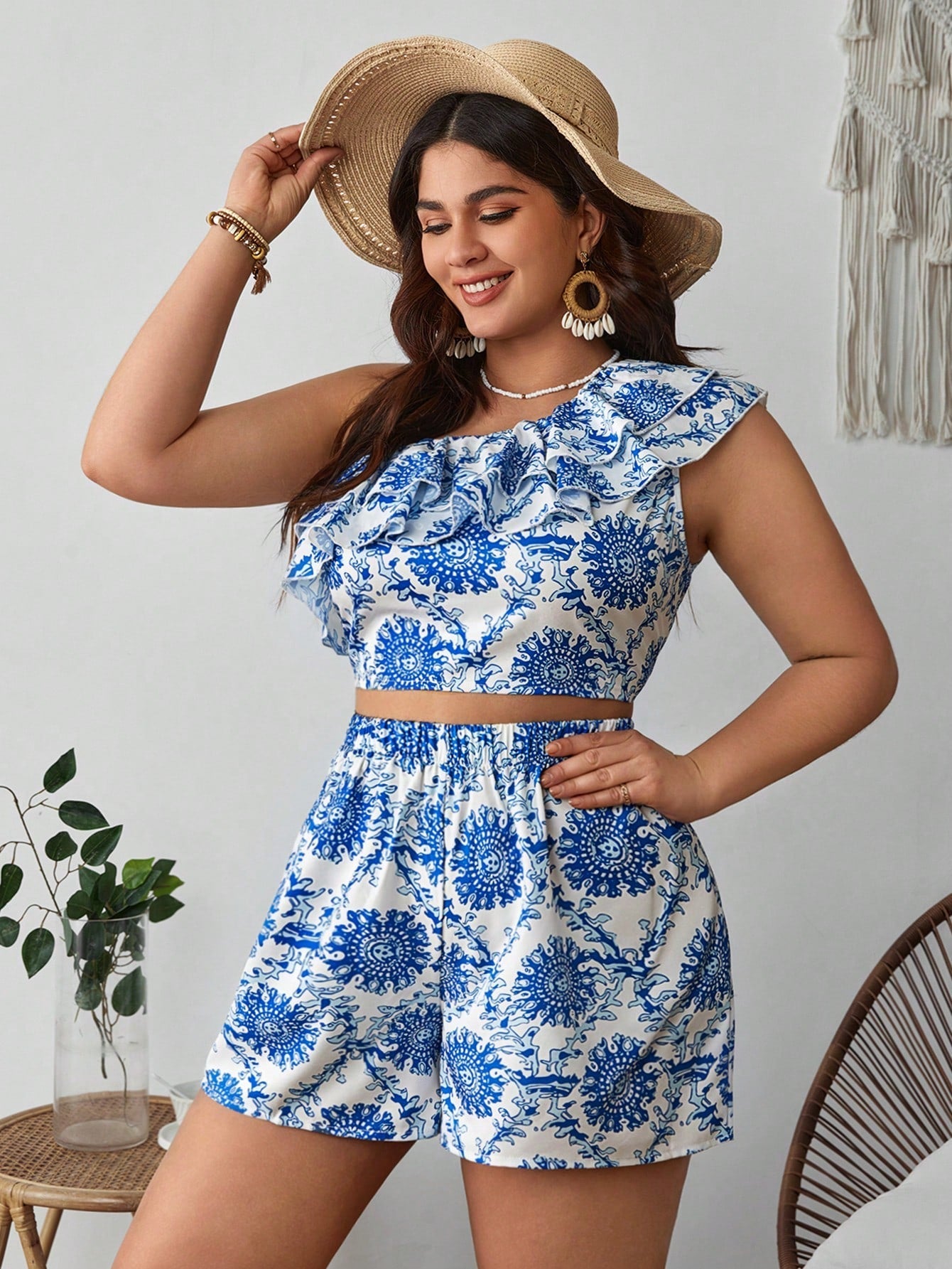 Conjunto Plus Size de Ombro Único
