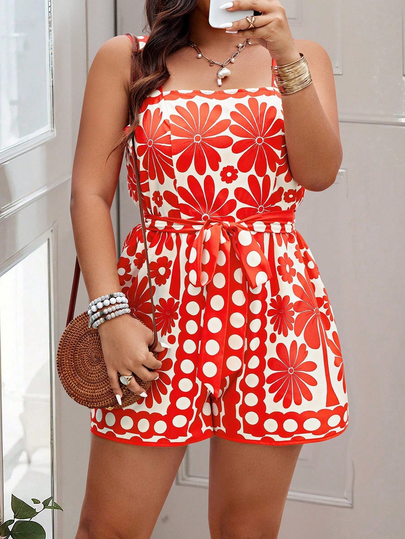 Macacão Plus Size Estampado Cinto Ajustável