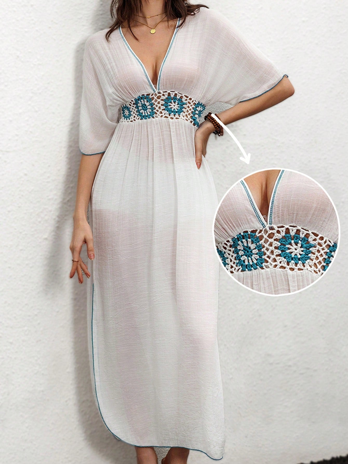 Saída de Praia Crochê com Manga Longa