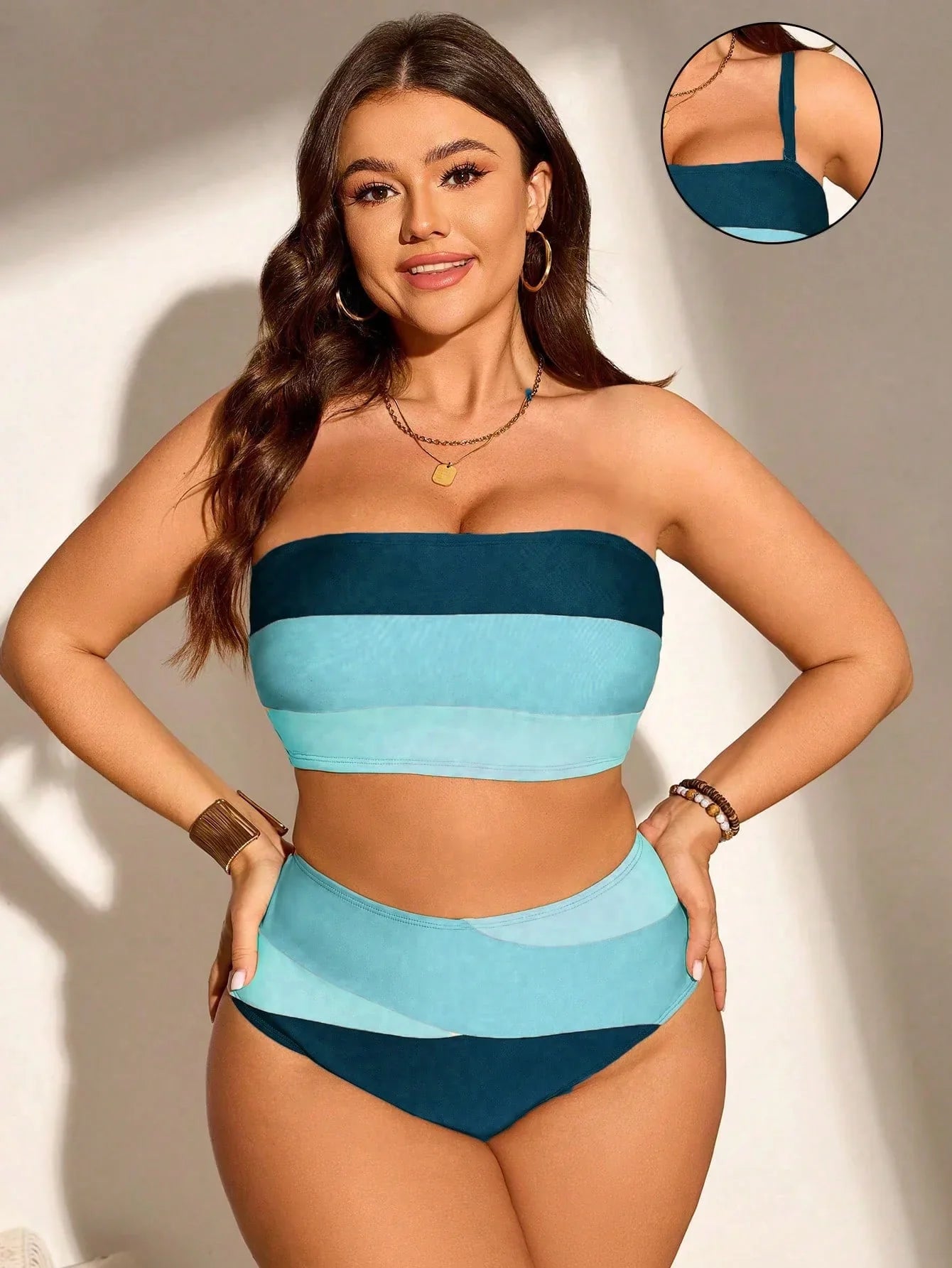 Biquíni Casual Plus Size Listrado