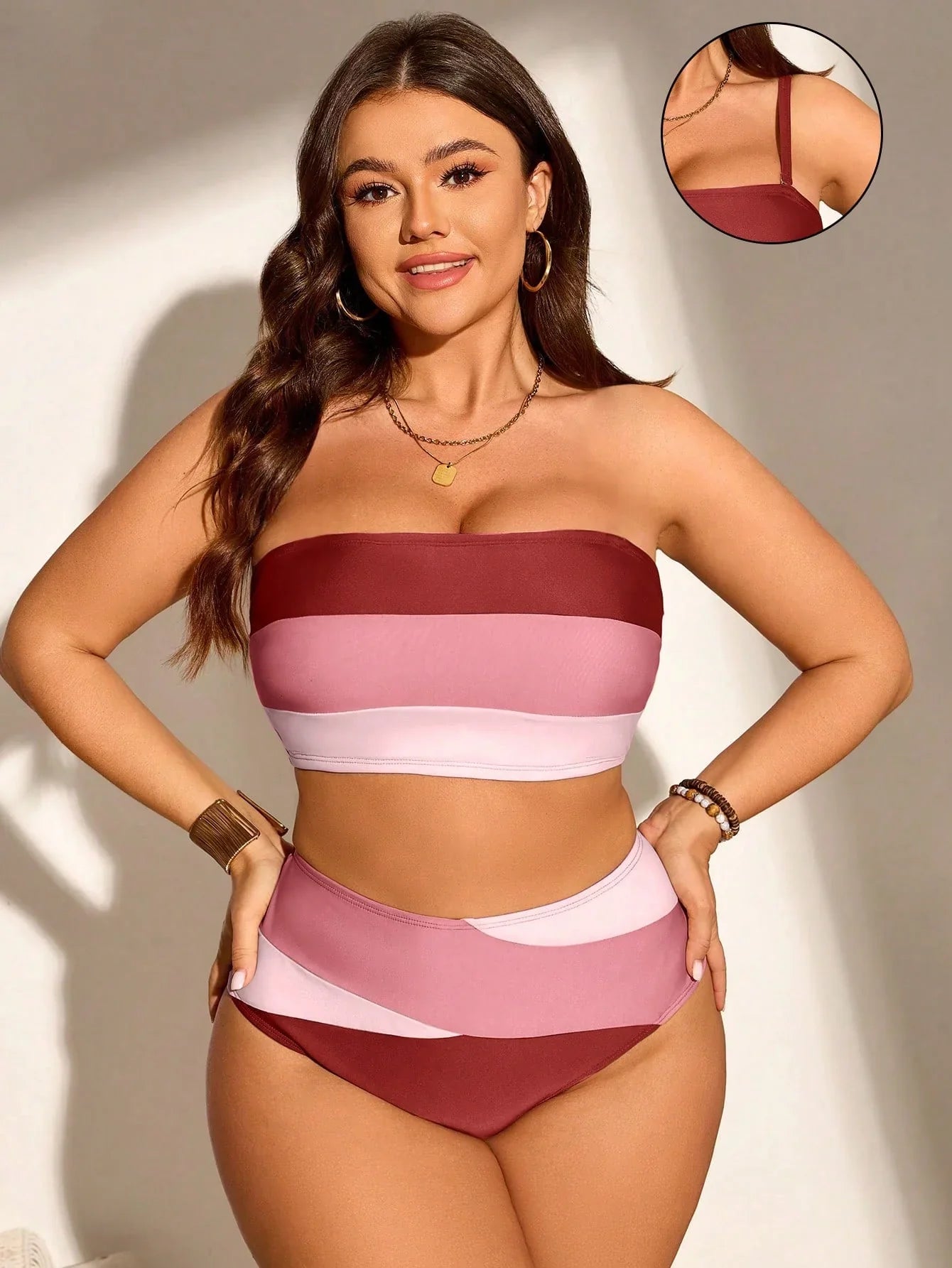 Biquíni Casual Plus Size Listrado