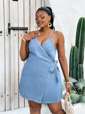 Vestido Jeans Transpassado Plus Size Lauren