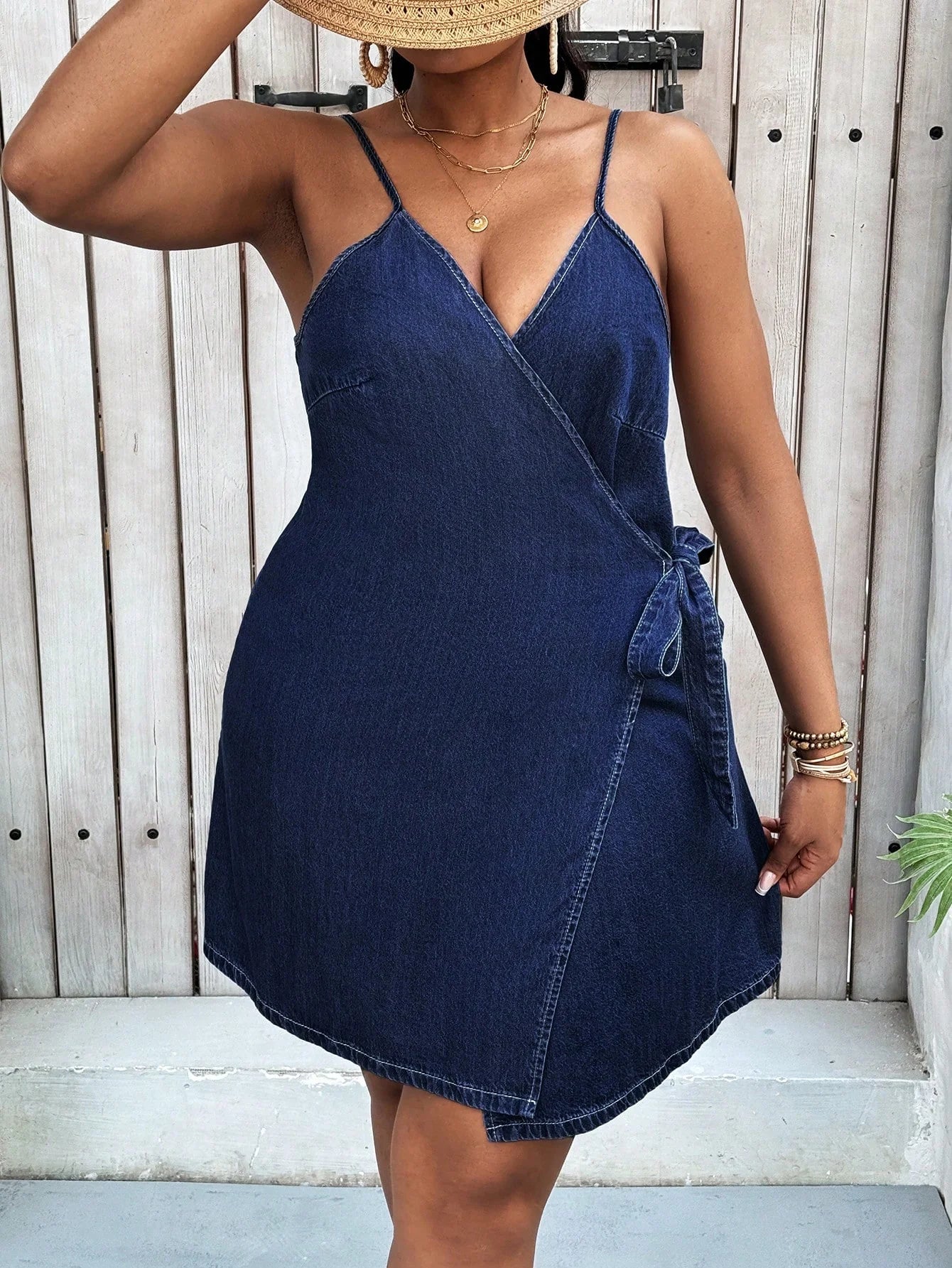 Vestido Jeans Transpassado Plus Size Lauren