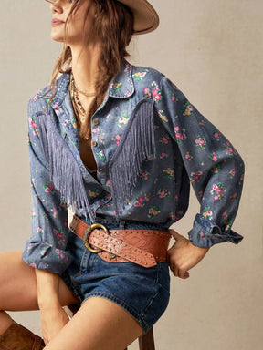 Camisa Floral Com Franja Janaina