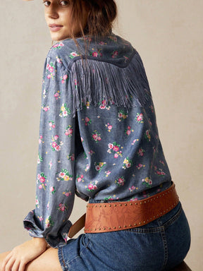 Camisa Floral Com Franja Janaina