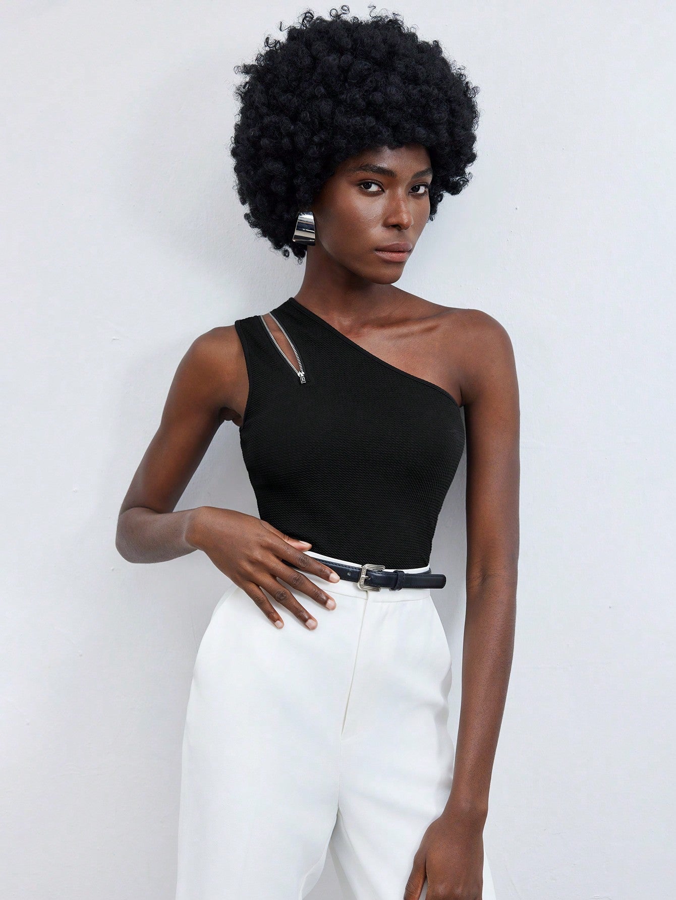 Blusa Manga Única Detalhe Em Zíper