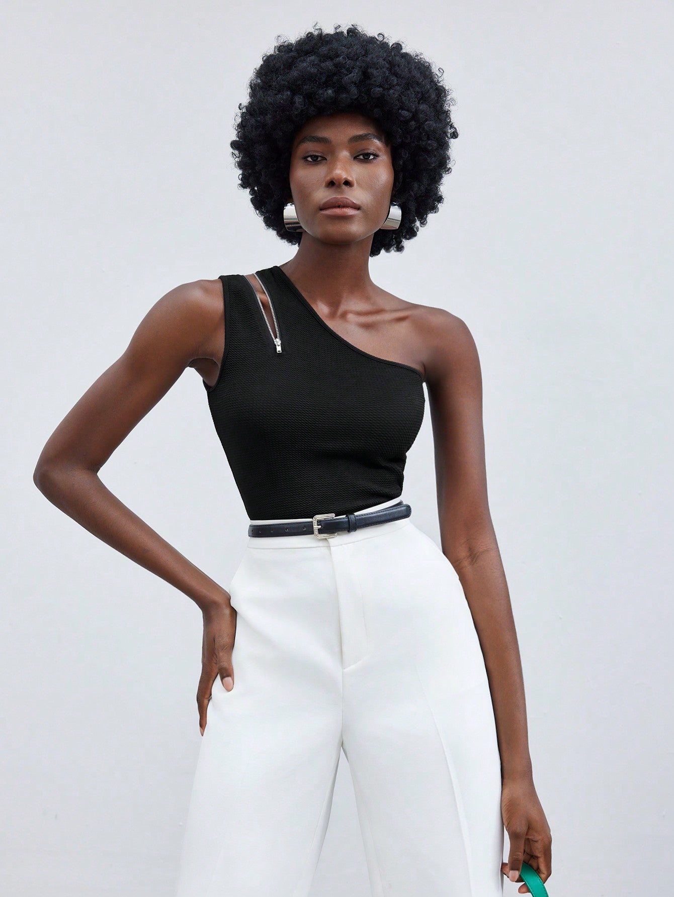 Blusa Manga Única Detalhe Em Zíper