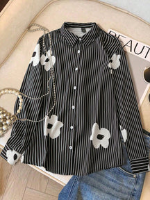 Camisa Listrada Com Flores