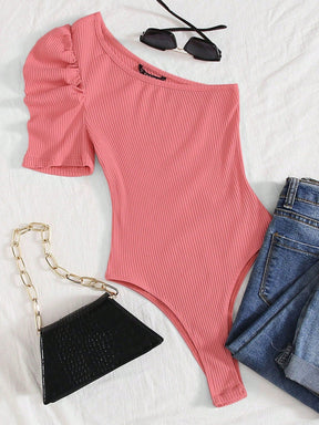 Body Um Ombro com Manga Bufante