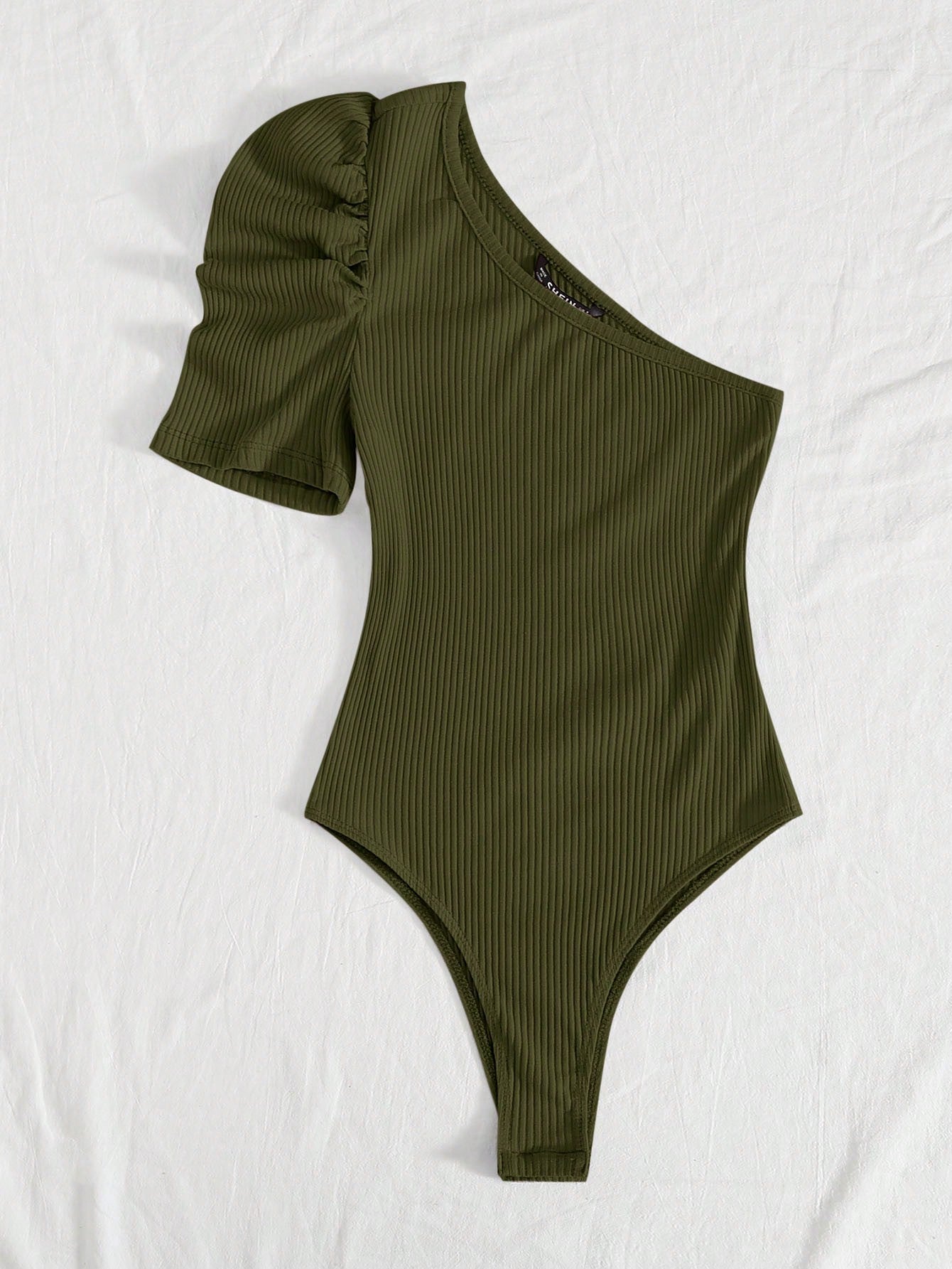 Body Um Ombro com Manga Bufante