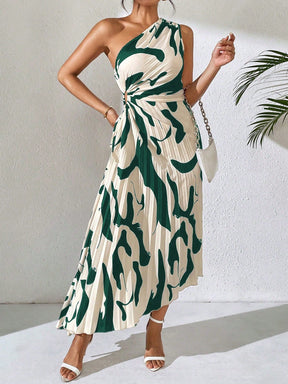 Vestido Longo Plissado Assimétrico