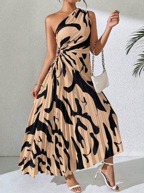 Vestido Longo Plissado Assimétrico