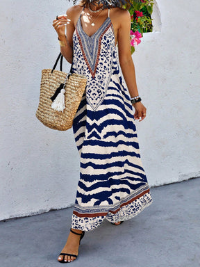 Vestido Halter Estampado e Costas Abertas