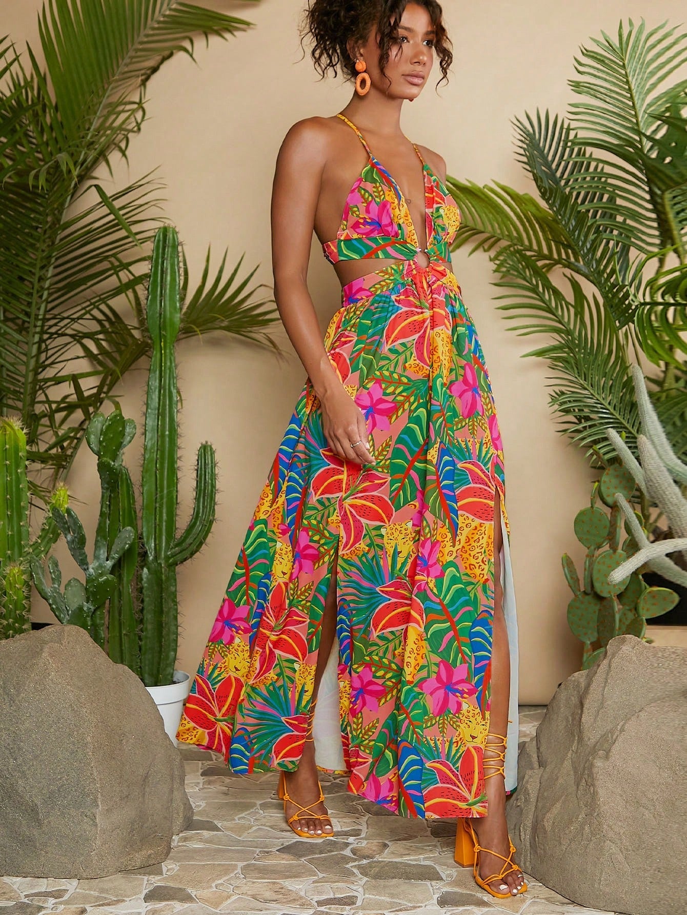 Vestido Paraíso Tropical Fenda Dupla