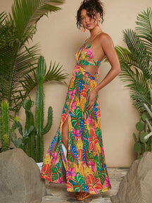 Vestido Paraíso Tropical Fenda Dupla
