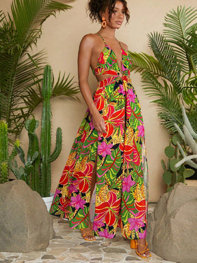 Vestido Paraíso Tropical Fenda Dupla