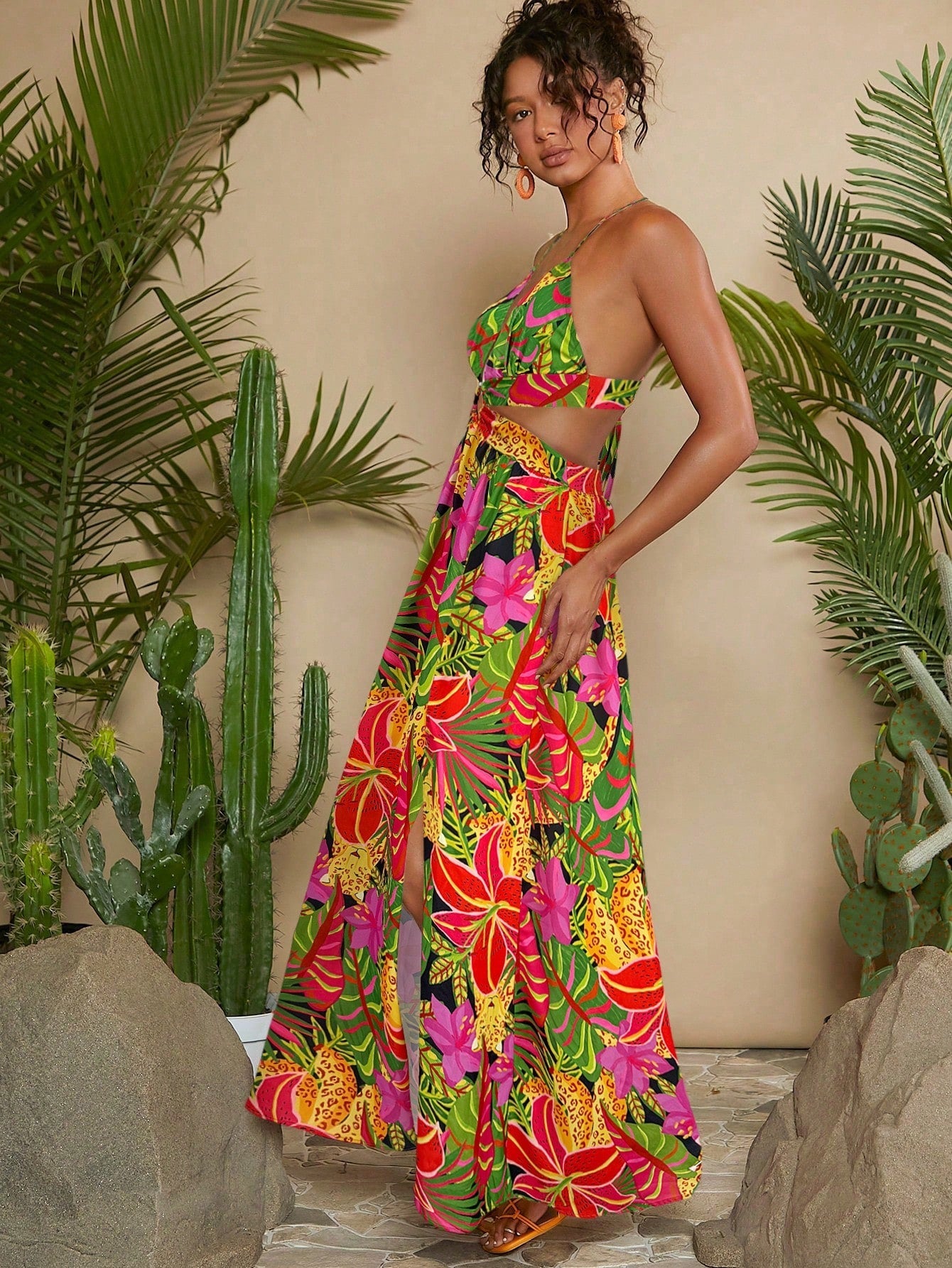 Vestido Paraíso Tropical Fenda Dupla