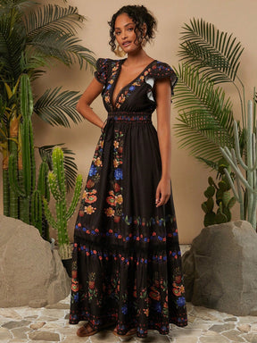 Vestido Colorido de Verão com Decote